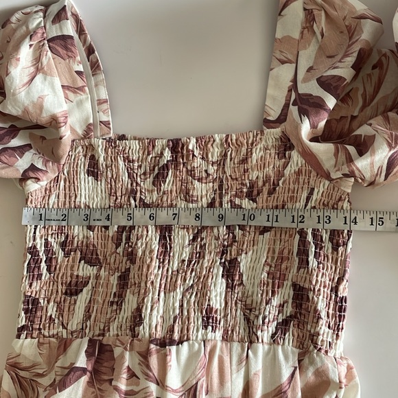 House of Harlow 1960 Smocked Palm leaf Lilen Blend Long Sleeve Midi Dress size S - Picture 5 of 6